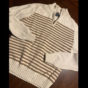 Karen Scott Men's Zip-Up Sweater in Cream and Brown